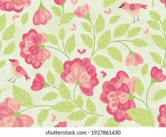 Patrón sin foco con flores primaverales. Ánimo de primavera. Vector Fondo para tela, textil, papel pintado, afiche, sitio web, tarjeta, papel de envoltura de regalo 