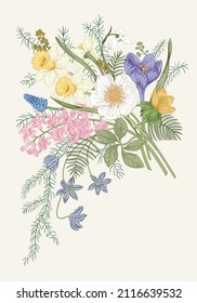 Spring flowers. Blooming  garden. Vector illustration.