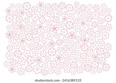 Spring flowers, blossoms, blooms, floral background. Line art style vector illustration on transparent. Abstract geometric design. Concept seasonal promotion, banner, advertising, poster, sale