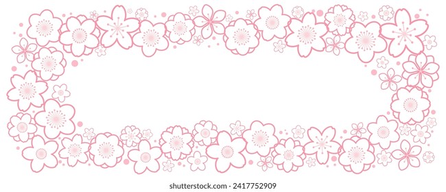 Spring flowers, blossoms, blooms, floral frame. Rectangular border with copy space on transparent background. Line art style vector illustration. Abstract geometric design. Concept seasonal banner