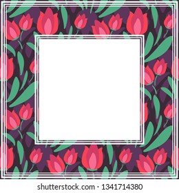 Spring flowers border. Flat design. Vector illustration. Design element for poster, photo frame or home decor.