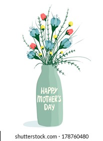 Spring Flowers in Bottle. A bunch of flowers in a bowl. Vector illustration EPS8.