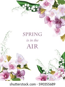 Spring flowers bouquet card background. Beautiful Postcard for Weddings, Birthday, Anniversary. Vector illustration