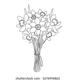 
Spring Flowers Bouquet Of Daffodils Doodle Daffodils Decoration Vector Flower Arrangement Isolated On White Background