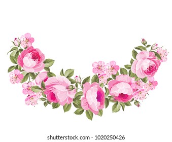 Spring flowers bouquet of red rose garland. Vector illustration.