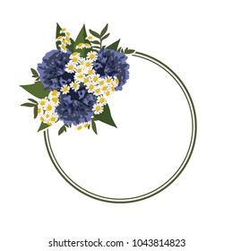 spring flowers bouquet, round frame