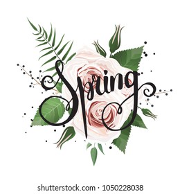 Spring flowers bouquet for vintage card. Vector illustration.