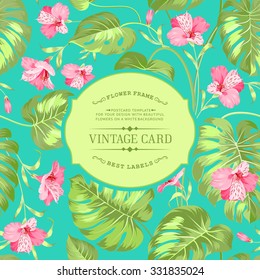 Spring flowers bouquet for vintage card. Lable card with template text and flower pattern on background. Flower texture of Alstroemeria flowers on vintage card. Vector illustration.
