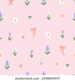 Spring Flowers with Bows Seamless Pattern