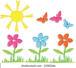 Spring flowers and butterflies