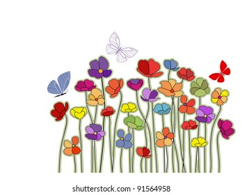 spring flowers with butterflies