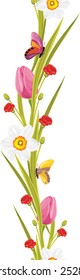 Spring flowers and butterflies isolated on the white. Vector