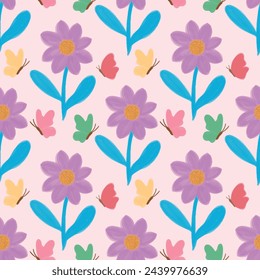 spring flowers and butterflies seamless pattern vector colorful for print surface pattern floral background