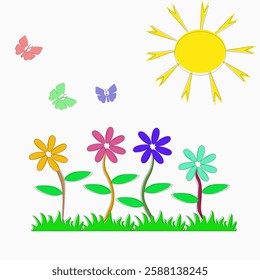 Spring flowers and butterflies in vector illustration