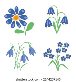 Frühlingsblumen. Kamille, Schneeköpfe, vergessene Noten, Glocke. Vektorbild