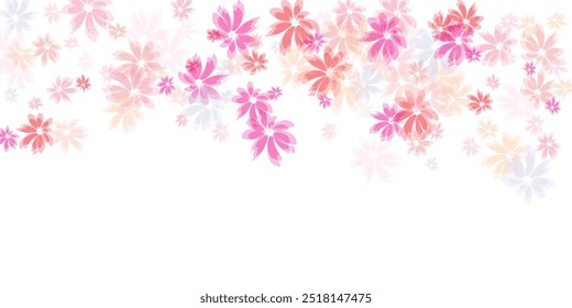 Spring flowers: cherry blossoms and falling petals background-watercolor illustration Beautiful flowers Scaevola simple bloom. Summer daisies