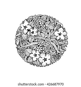 Spring flowers in the circle. Vector illustration.