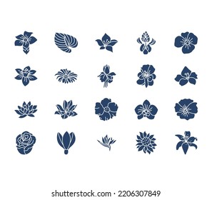 Spring flowers collection icon set