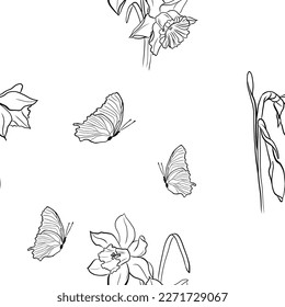 Spring flowers collection of seamless vector pattern drawing 3