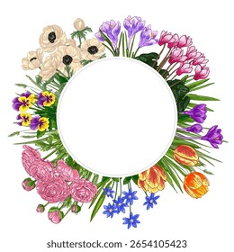 Frühlingsblumen Farbe Zeichnung Vektor. Dekor Sommerblumen	