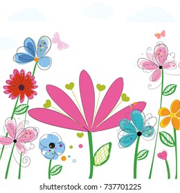 Spring flowers. Colorful cute Spring time floral background