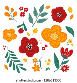 Spring flowers colorful. Vector illustration. Element for design. Hand sketched vector vintage flowers. Perfect for invitations, greeting cards, quotes. - Vector.