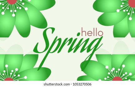 Spring Flowers Composition in Vintage Style. Beautiful Template with Vector Daisy. Background with Green Spring Flowers and Text for Card, Invitation, Brochure, Banner, Creative Design. Flowering.