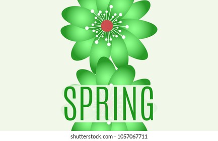 Spring Flowers Composition in Vintage Style. Beautiful Template with Vector Daisy. Background with Green Spring Flowers and Text for Card, Invitation, Brochure, Banner, Creative Design. Flowering.