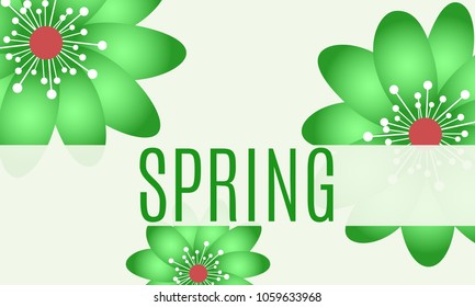 Spring Flowers Composition in Vintage Style. Beautiful Template with Vector Daisy. Background with Green Spring Flowers and Text for Card, Invitation, Brochure, Banner, Creative Design. Flowering.