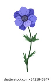 Spring flowers concept. Bloom and blossom blue plant. Wild life and flora, botany. Sticker for social networks. Beauti in nature. Cartoon flat vector illustration isolated on white background