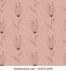 Spring flowers crocuses pattern on pink background