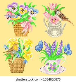 spring flowers cross stitch