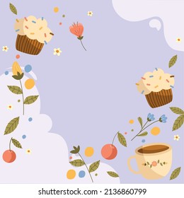 spring flowers and cupcakes with coffee