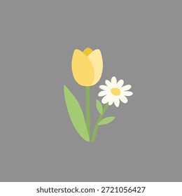 Spring flowers in cute flat illustration style for Easter decoration. Ideal for seasonal designs, greeting cards, kids content, and floral accents.