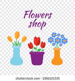 Spring flowers. Cute vector spring flowers icons. Simple flowers vector