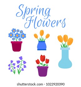 Spring flowers. Cute vector spring flowers icons. Simple flowers vector