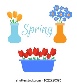 Spring flowers. Cute vector spring flowers icons. Simple flowers vector