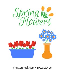 Spring flowers. Cute vector spring flowers icons. Simple flowers vector