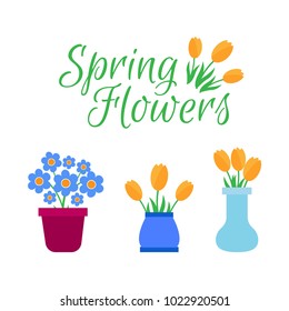 Spring flowers. Cute vector spring flowers icons. Simple flowers vector
