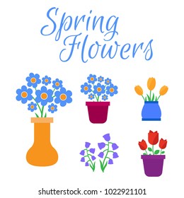 Spring flowers. Cute vector spring flowers icons. Simple flowers vector