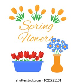 Spring flowers. Cute vector spring flowers icons. Simple flowers vector