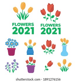 Spring flowers. Cute vector spring flowers icons. Simple flowers vector