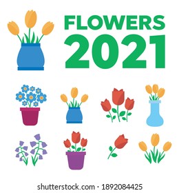 Flores de primavera. Iconos de flores de resorte vectorial. Vector de flores simple