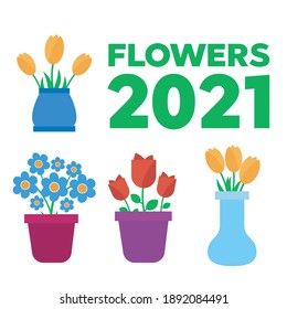Spring flowers. Cute vector spring flowers icons. Simple flowers vector