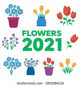Spring flowers. Cute vector spring flowers icons. Simple flowers vector