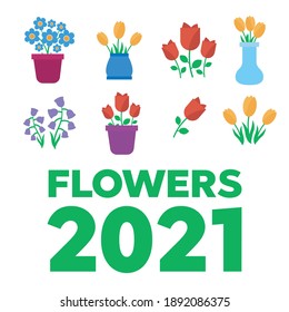 Spring flowers. Cute vector spring flowers icons. Simple flowers vector