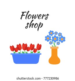 Spring flowers. Cute vector spring flowers icons. Simple flowers vector