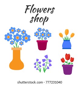 Spring flowers. Cute vector spring flowers icons. Simple flowers vector