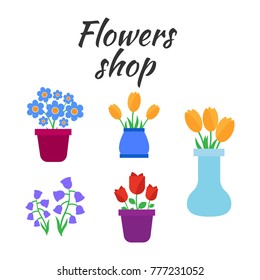 Spring flowers. Cute vector spring flowers icons. Simple flowers vector