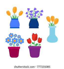 Spring flowers. Cute vector spring flowers icons. Simple flowers vector
